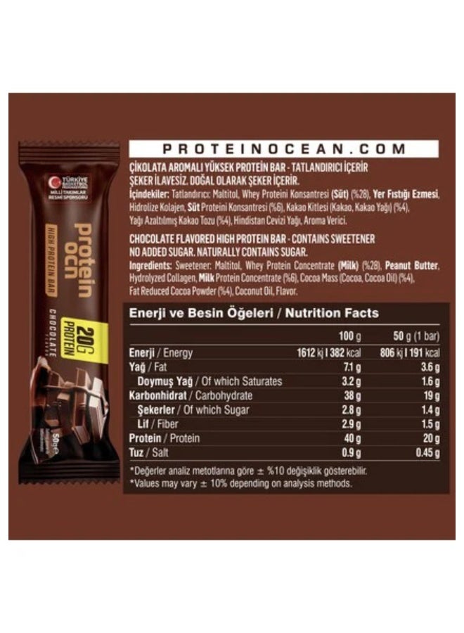 FlavaNaturals Proteinocean Chocolate Flavored Protein Bar, High Protein Low Sugar, 8-Pack 50g - Image 2